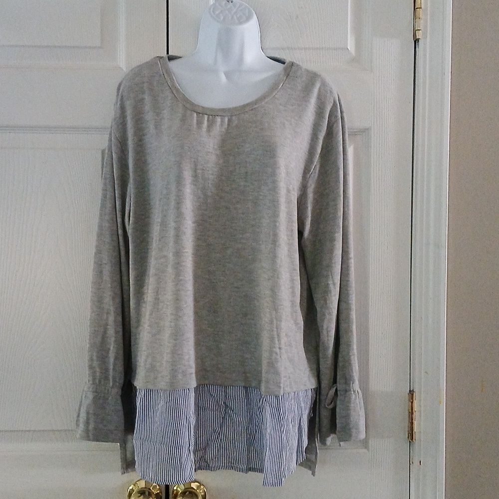 Derek Heart gray upper and blue white striped lower long sleeve top  Sz 3X NWOT